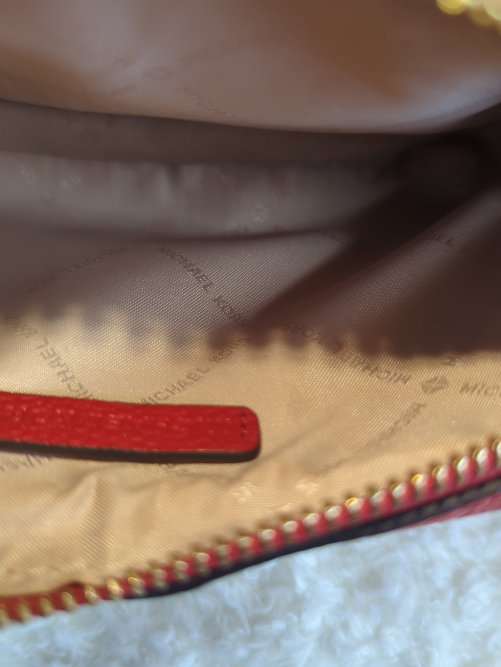 Michael Kors Red Pebbled Leather Crossbody with Cherry Chain Charm Cute - Picture 4 of 5